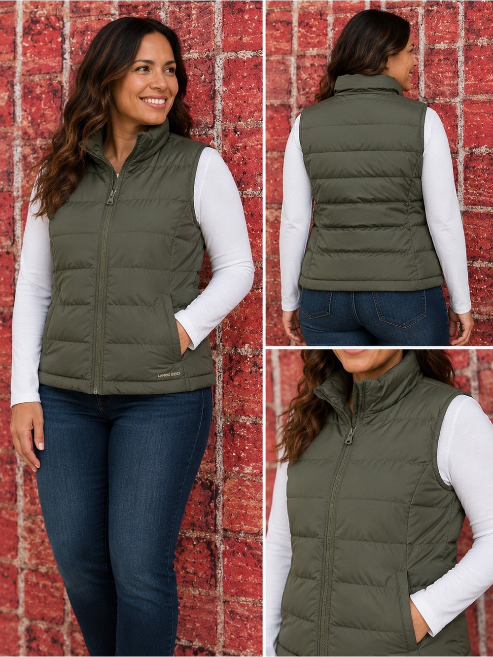 Lands’ End Women’s Down Puffer Vest Olive Green 600 Fill Power Size Large  new